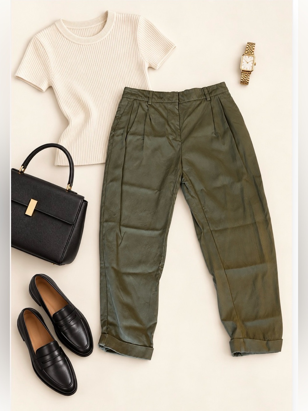 Zara Women's Olive Pleated Pants EUC